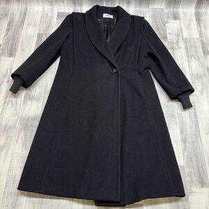 ✅Womens L VTG Loring Long Black Coat Double Breasted Wool Blend USA Hockanum